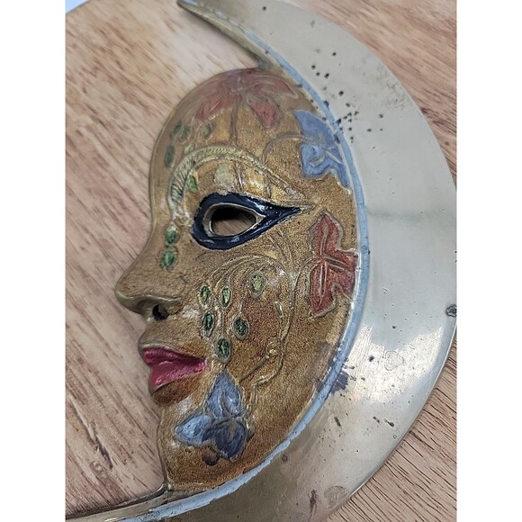 Vintage Brass Crescent Moon Face Made in India 8" x 4" - Picture 2 of 7